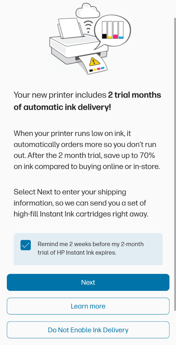 HP Envy 6120e HP Instant Ink option, Image by PC Guide