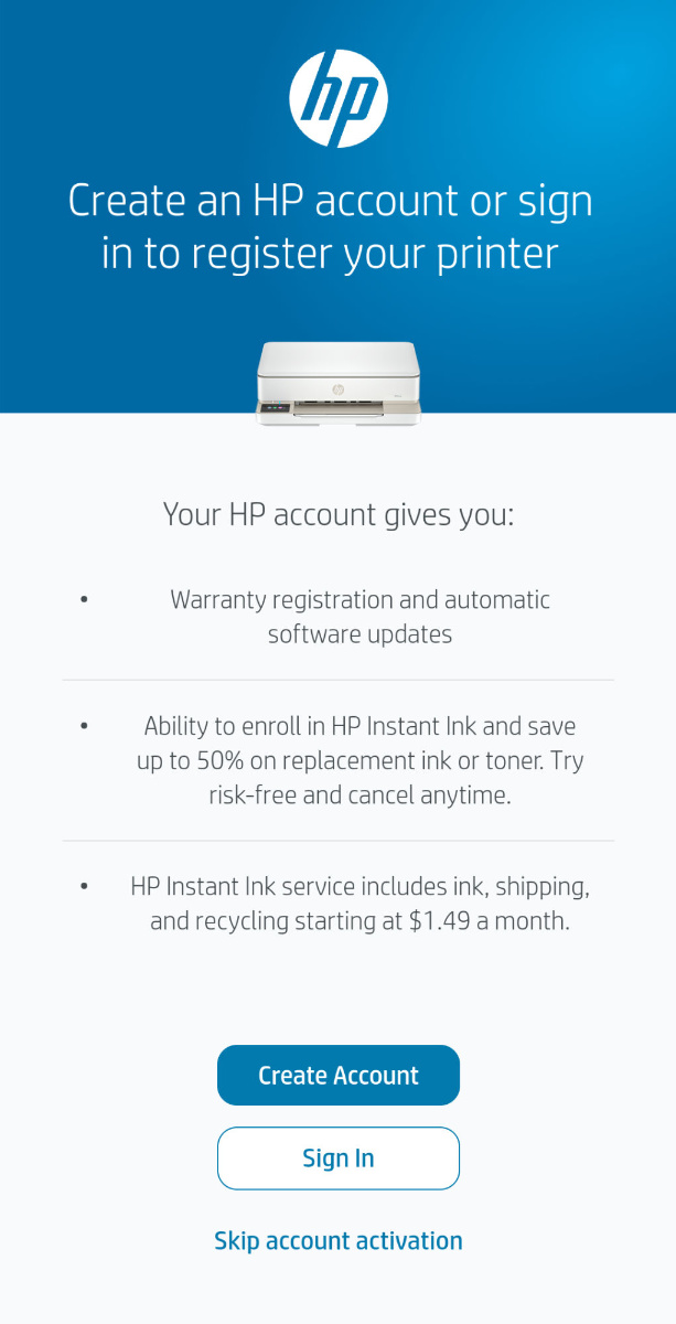 HP Envy 6120e HP account, Image by PC Guide