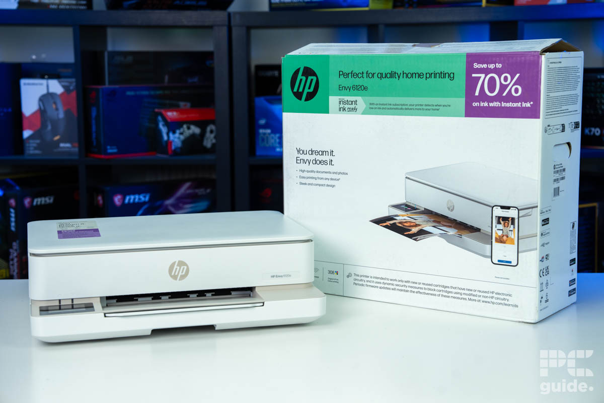 HP Envy 6120e in front of box, Image by PC Guide