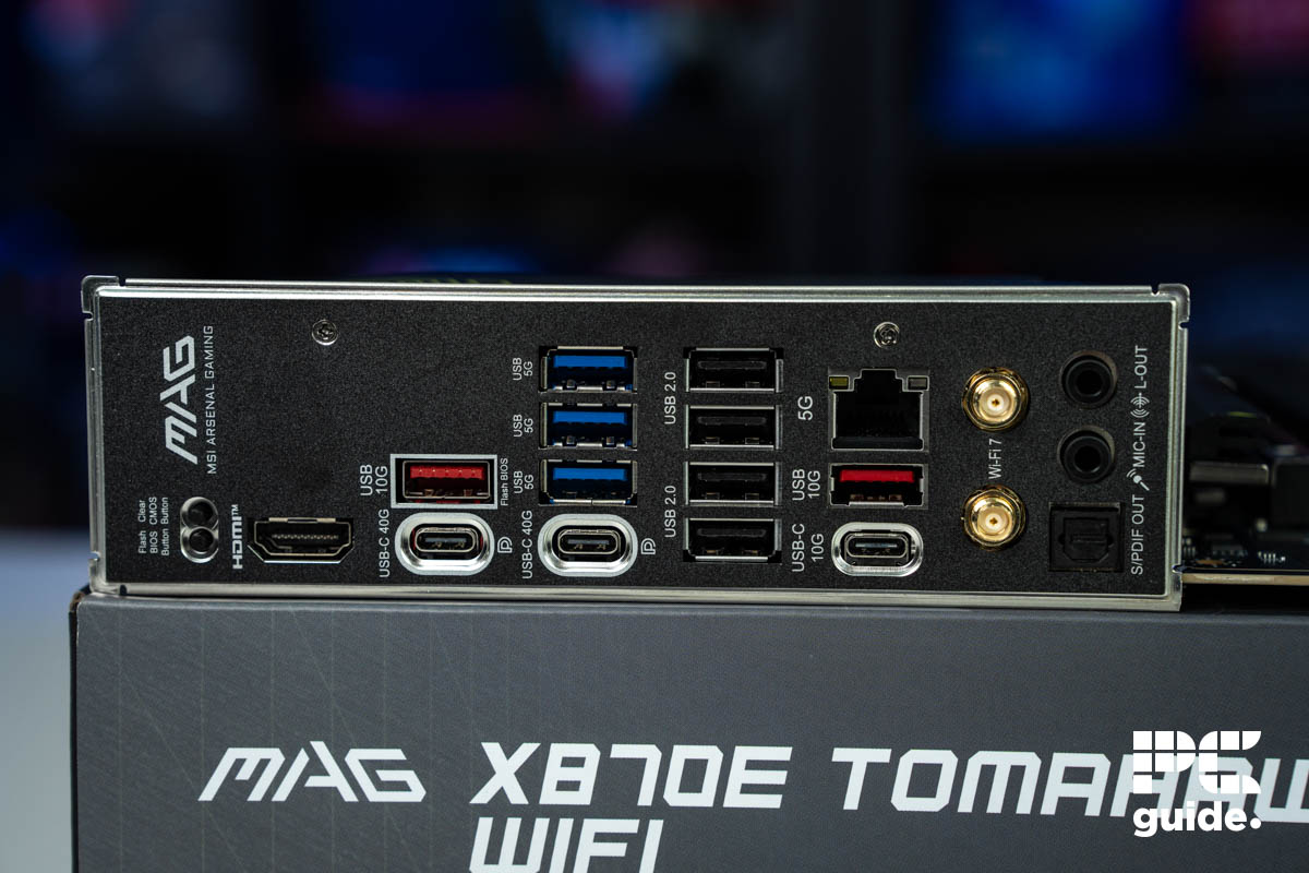 MSI MAG X870E Tomahawk WiFi IO ports, Image by PC Guide
