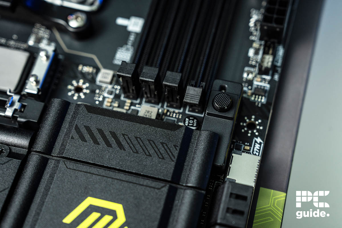 MSI MAG X870E Tomahawk WiFi PCIe release button, Image by PC Guide
