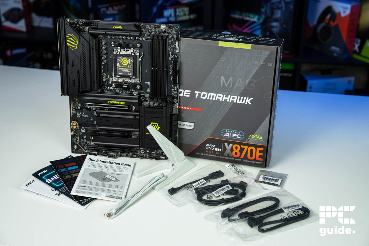 MSI MAG X870E Tomahawk WiFi box contents, Image by PC Guide