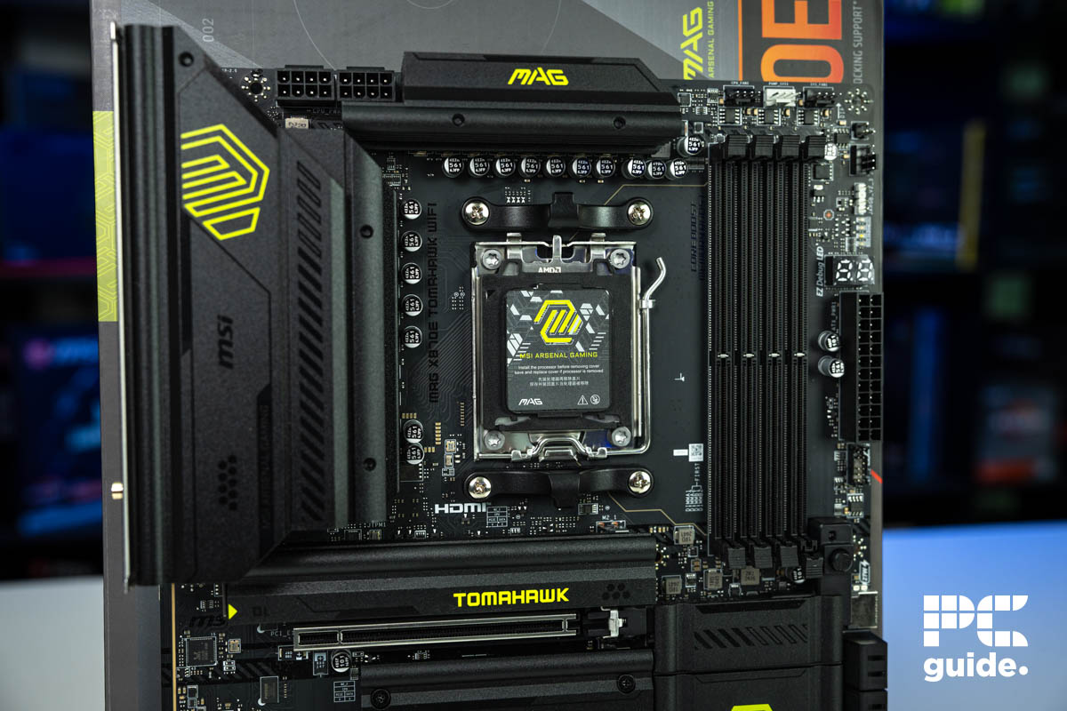 MSI MAG X870E Tomahawk WiFi top half, Image by PC Guide