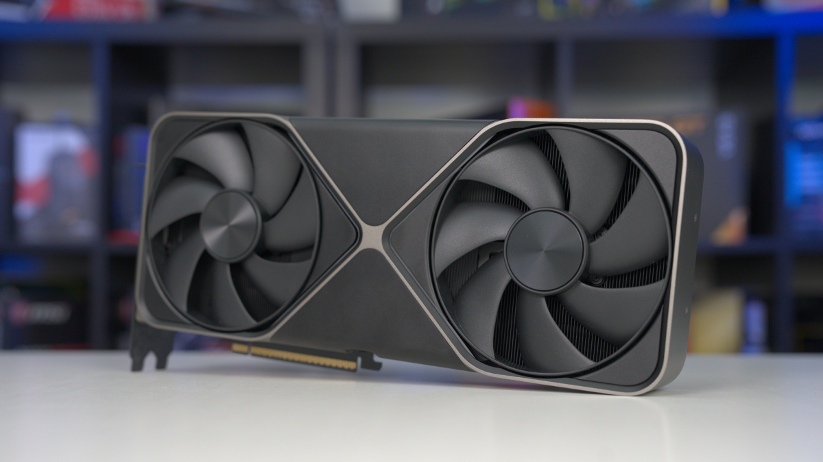 RTX 5080 Founders Edition GPU on table showing front fans
