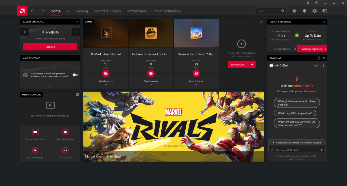 AMD Software Adrenalin Edition with AMD Chat window