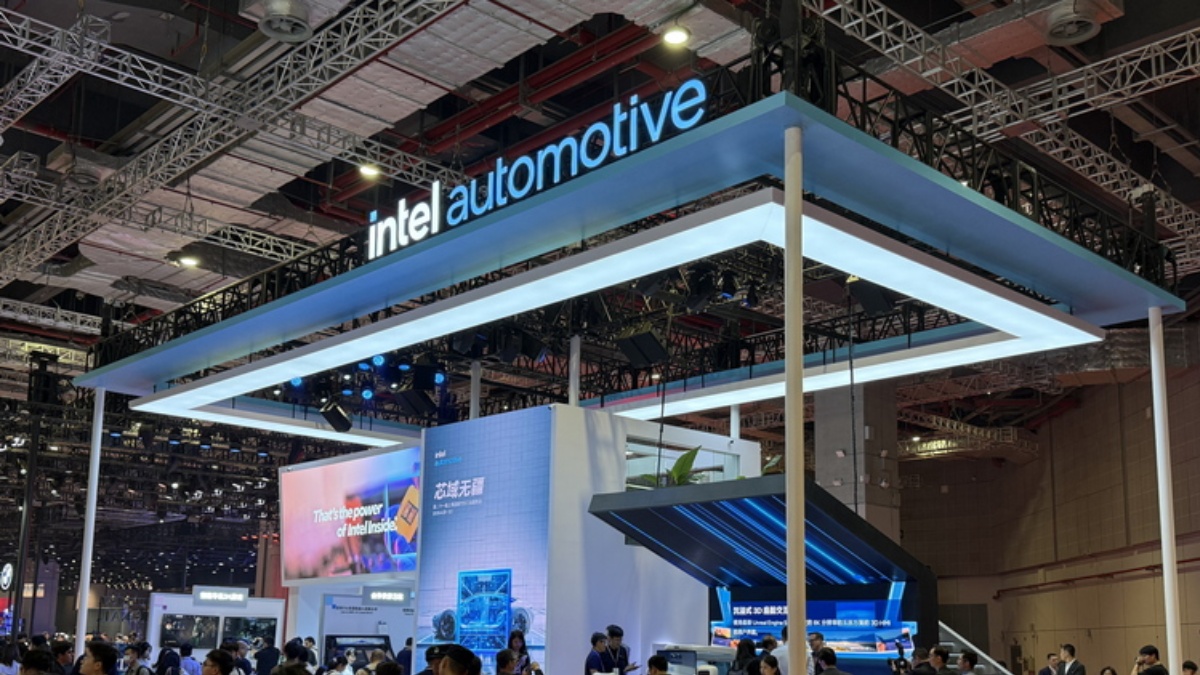 Intel Automotive booth pictured on show floor