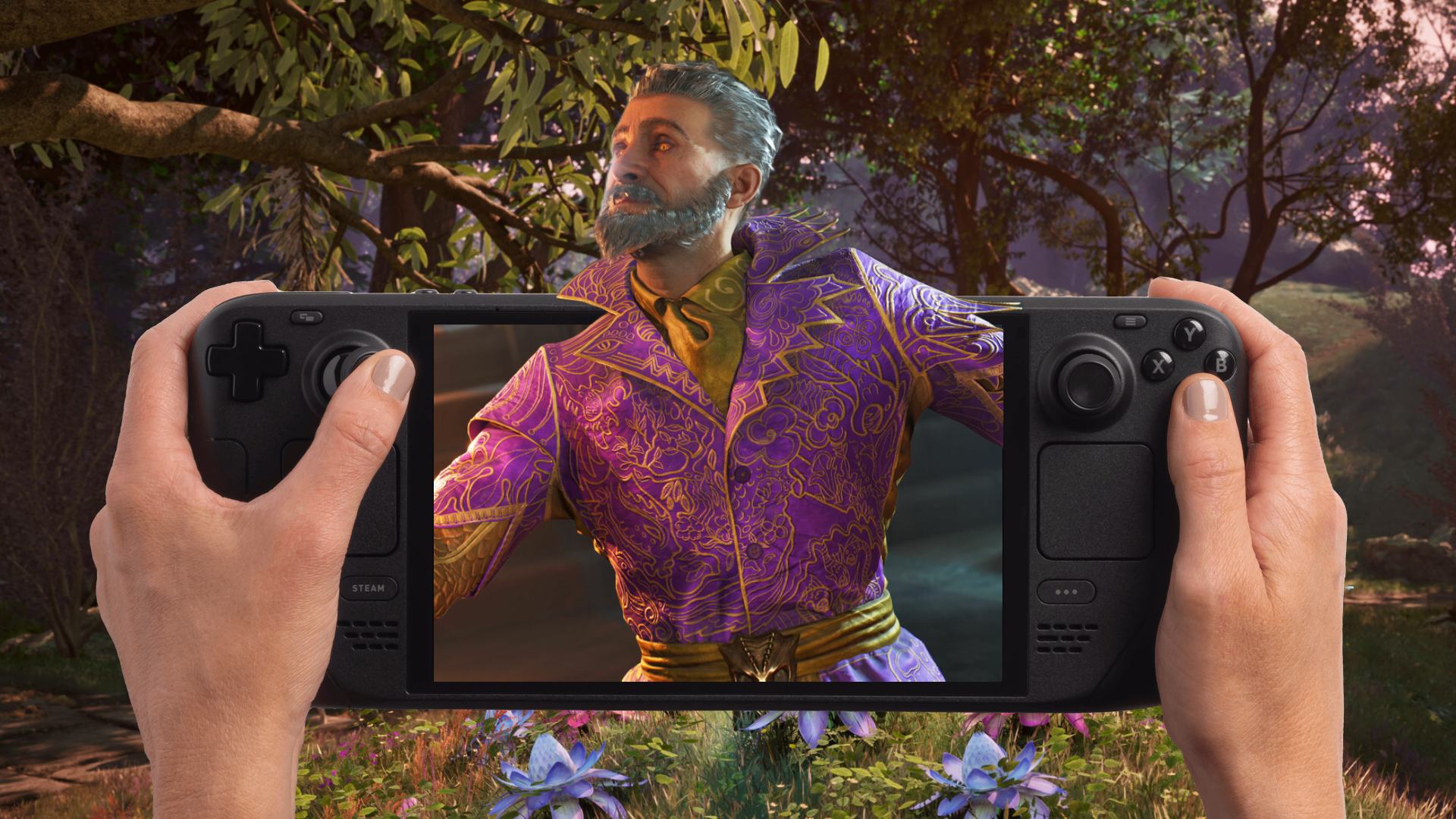 Steam Deck handheld Oblivion Remastered screenshot and character