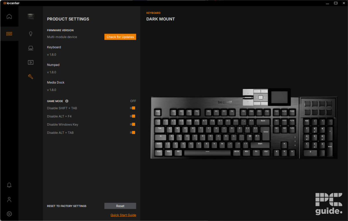 be quiet! Dark Mount IO Center product settings, Image by PC Guide