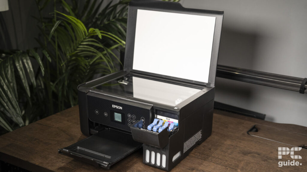 Epson EcoTank ET-2820 front open, Image by PC Guide