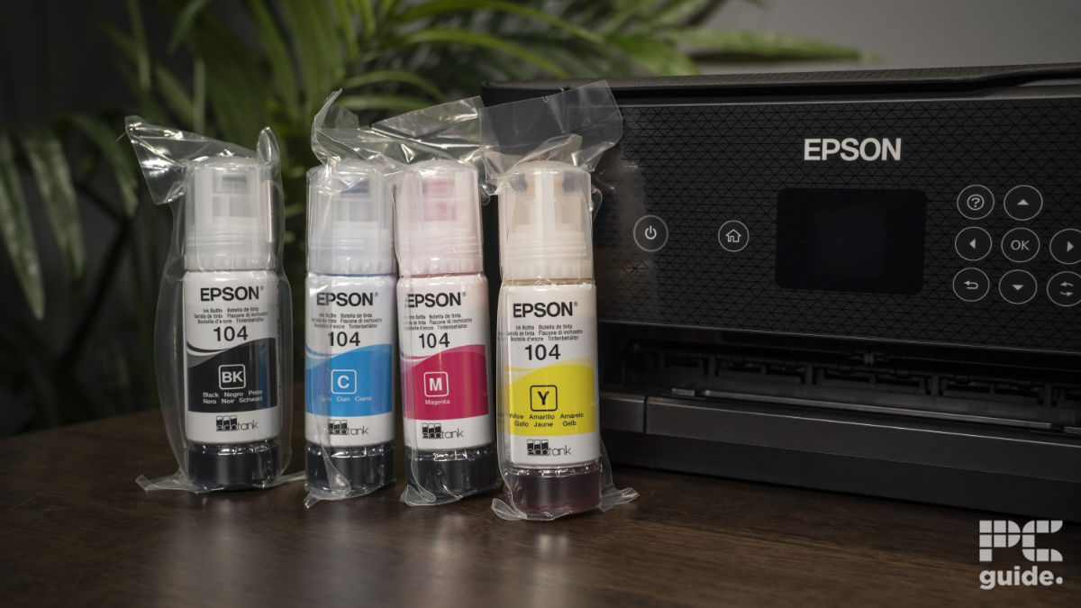 Epson EcoTank ET-2820 ink bottles, Image by PC Guide