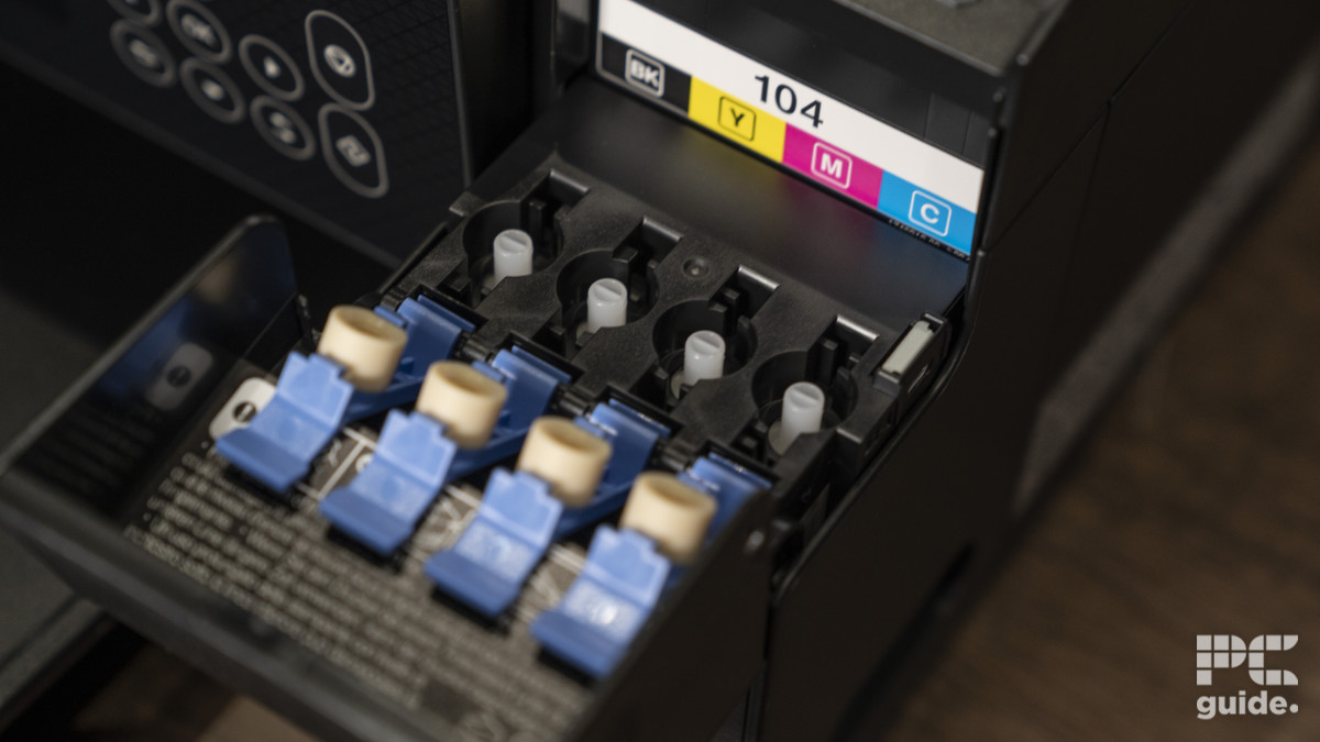 Epson EcoTank ET-2820 ink tank fill ports, Image by PC Guide