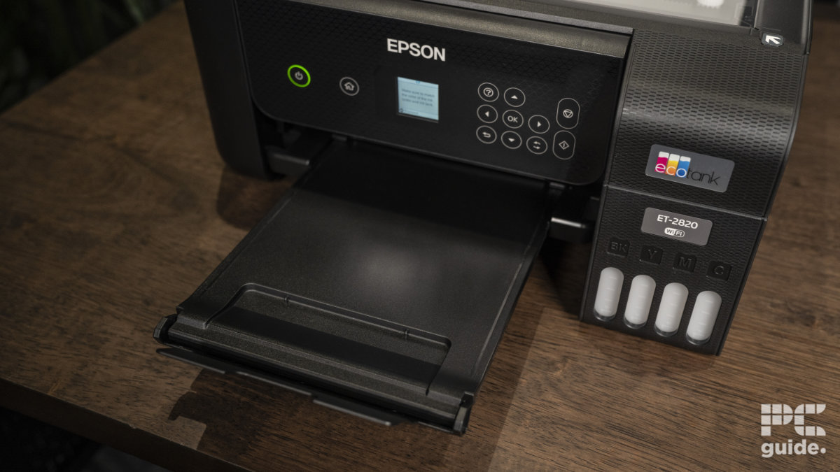 Epson EcoTank ET-2820 output tray, Image by PC Guide