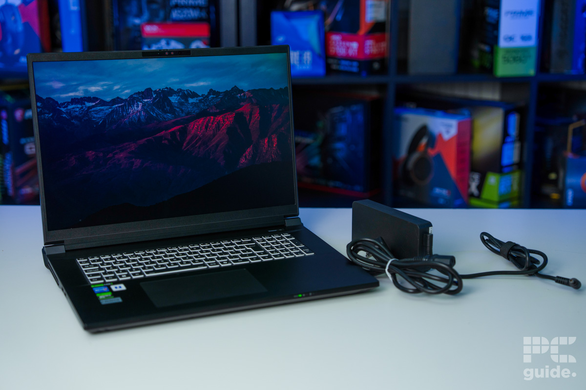 Pinnacle X580WNT-G laptop and charger, Image by PC Guide