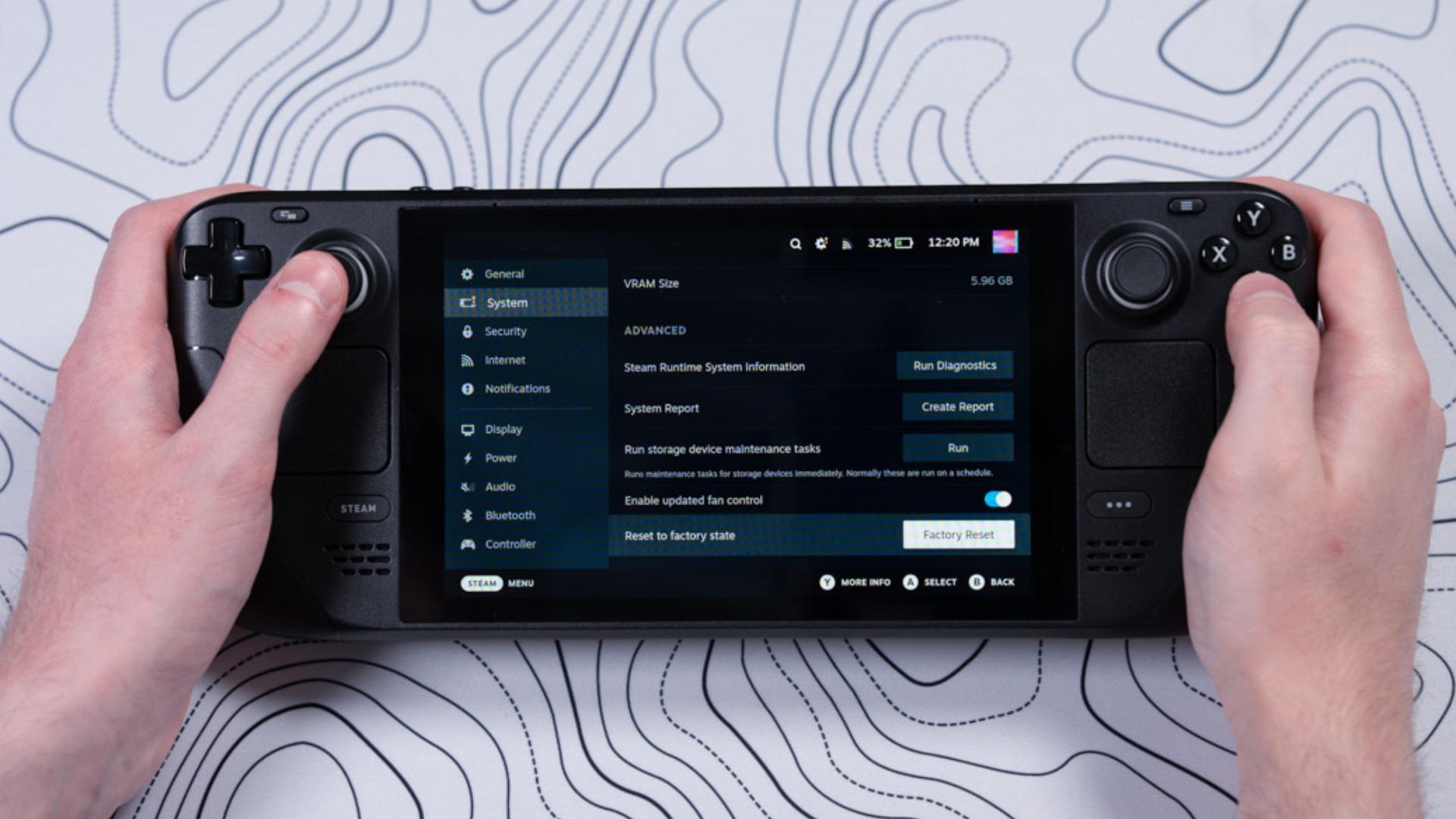 Steam Deck browsing System settings, image by PC Guide