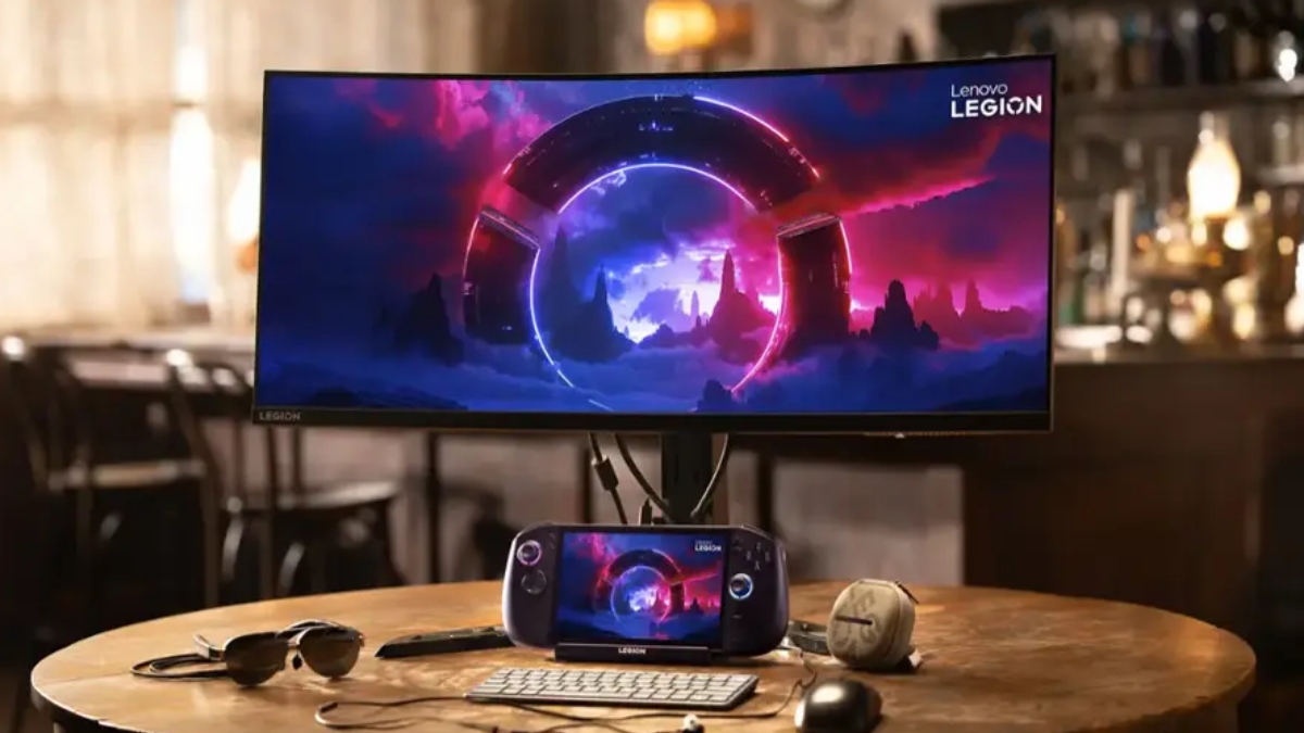 Legion Go S Steam OS variant docked with ultrawide monitor