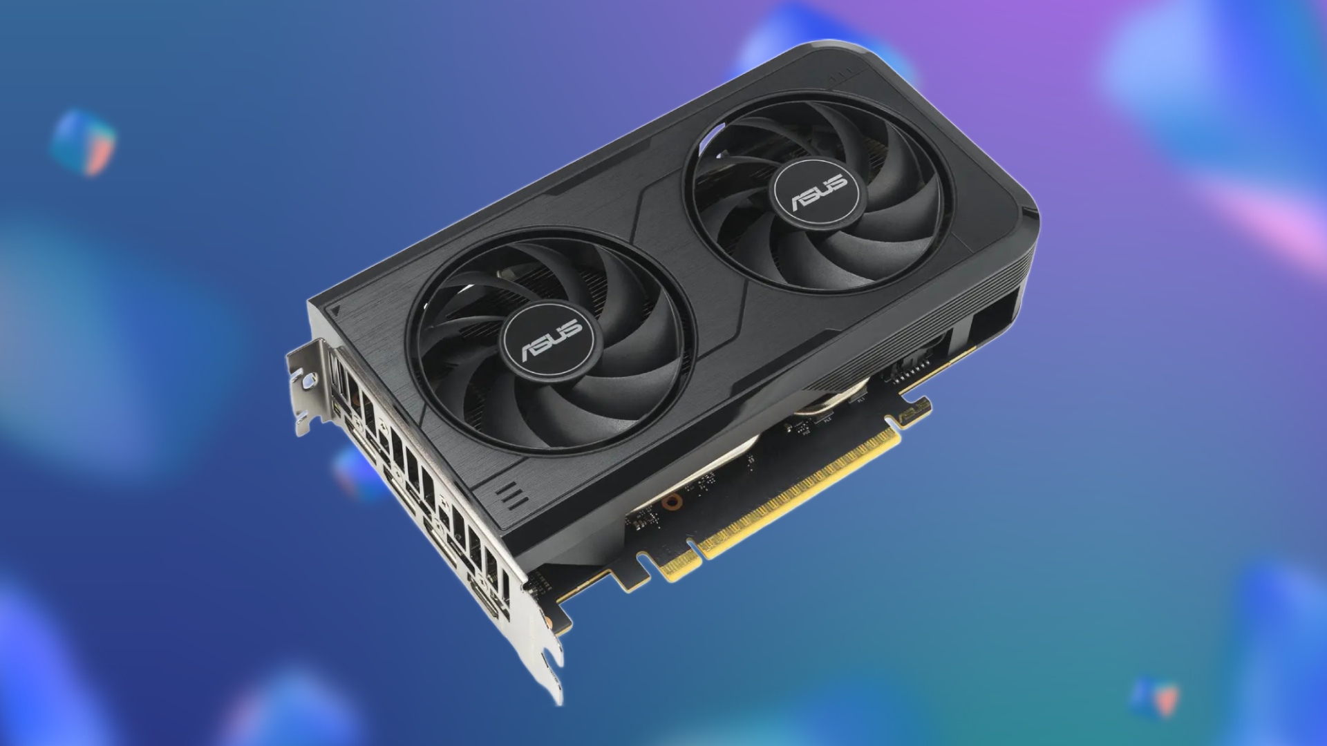 ASUS Dual RTX 5050 graphics card with blue/purple background