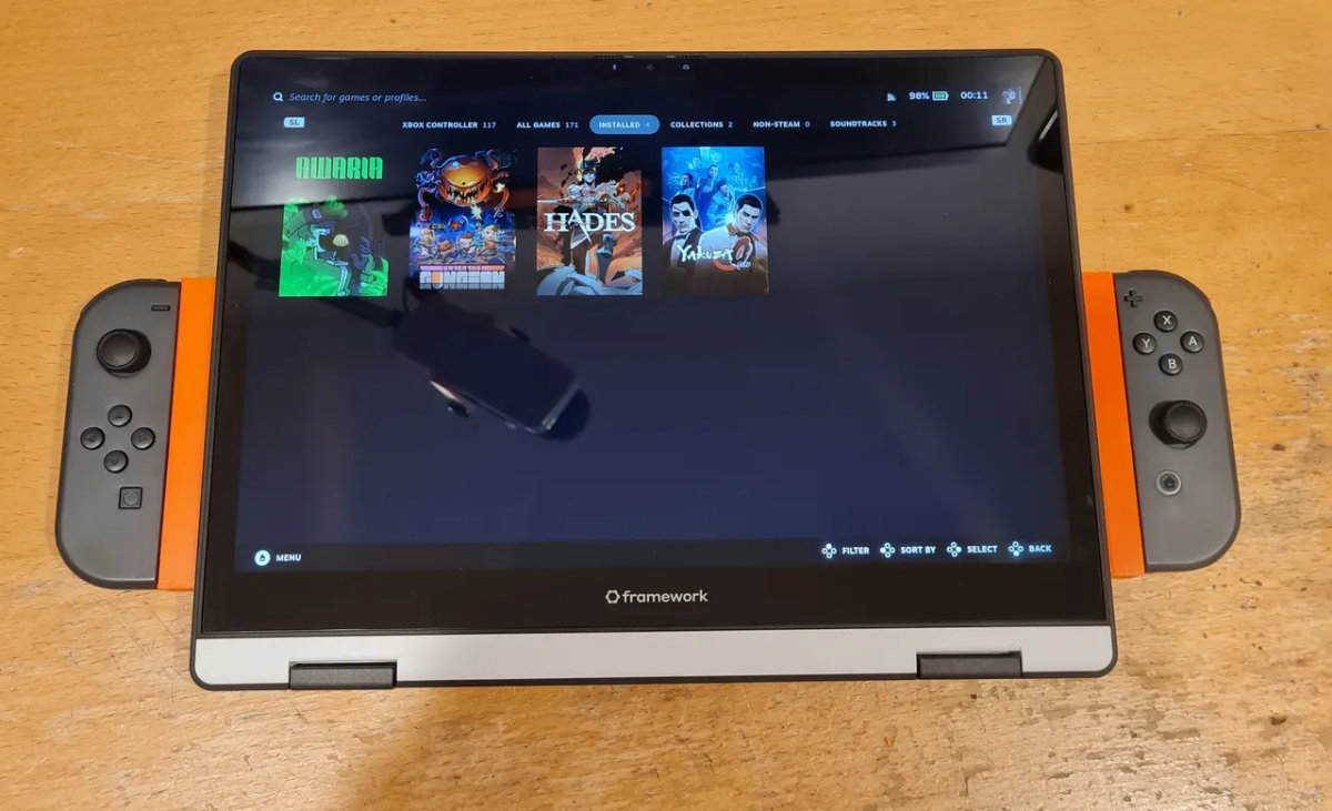 This modder just turned their 12-inch Framework laptop into a handheld with Switch 2 Joy-Cons