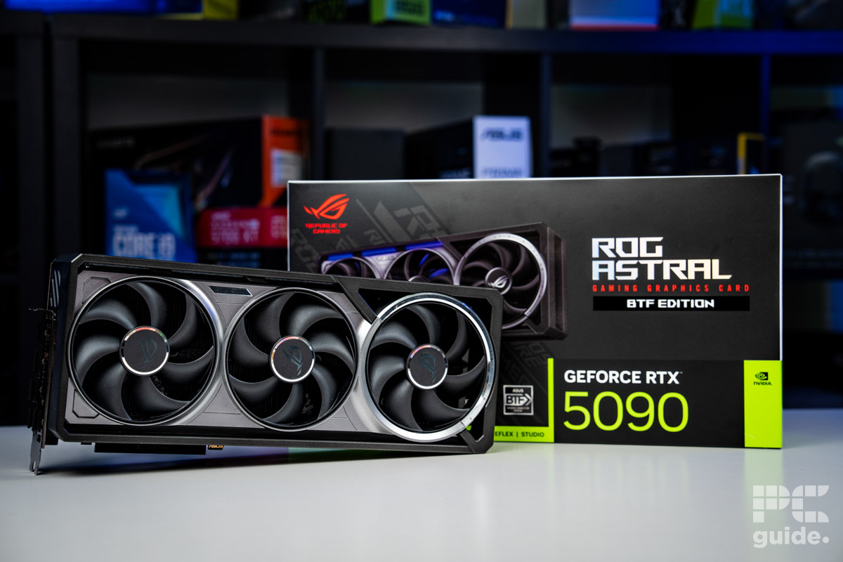ROG Astral RTX 5090 BTF OC graphics card and packaging