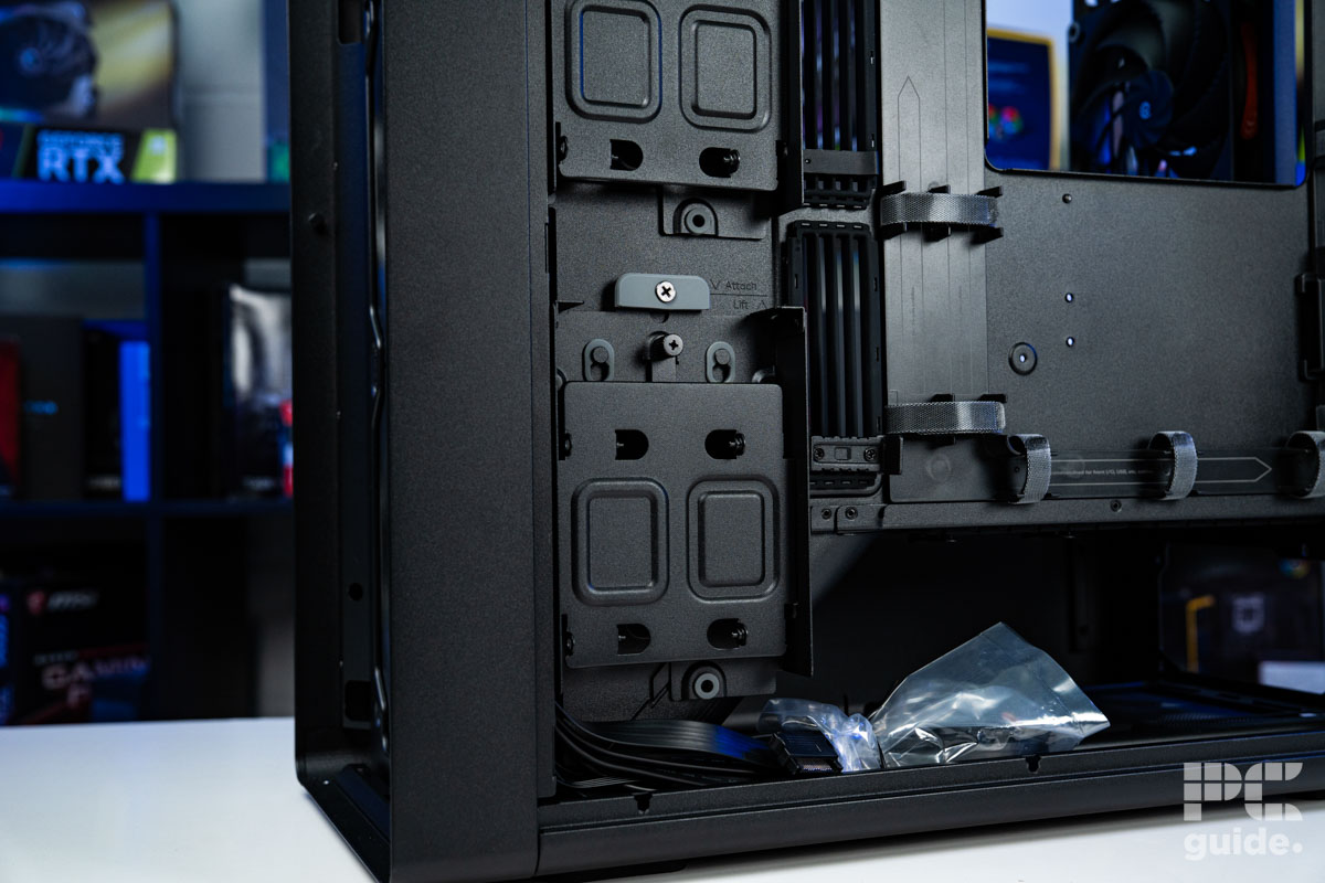 A shot of the front left of the open side of the HAVN BF 360 Flow showing the storage sled of the case.