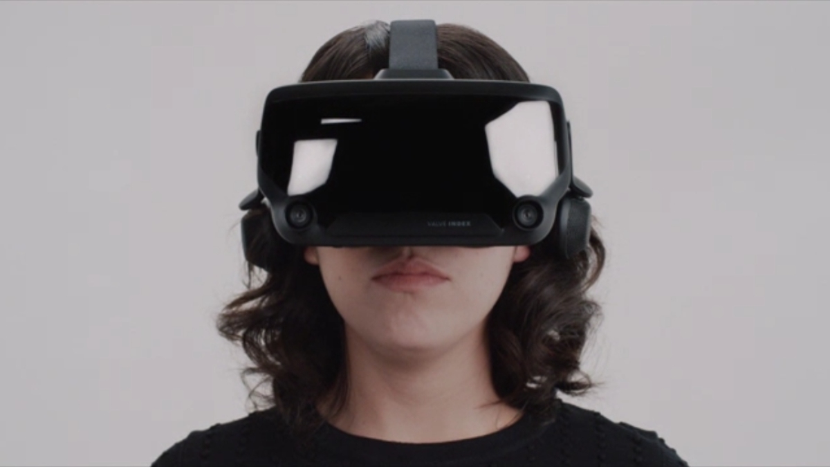 Woman wearing Valve Index VR headset