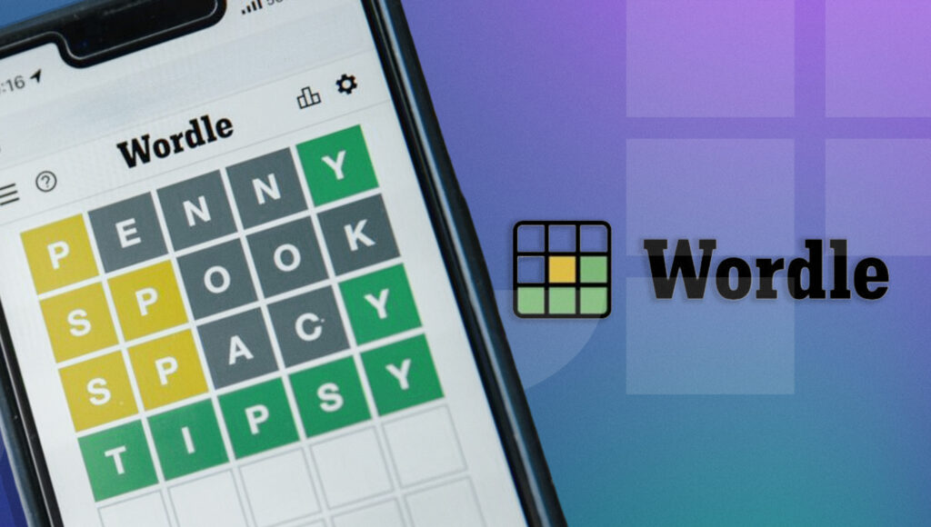 Wordle gameplay next to Wordle logo
