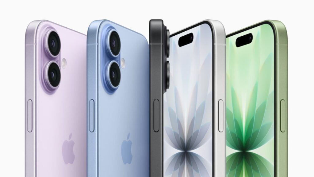 iPhone 17 in five different colors showcasing back, side and front, source: Apple