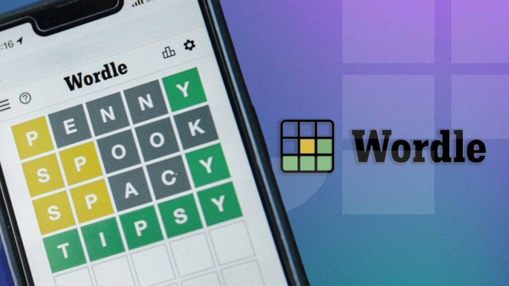 Wordle gameplay next to Wordle logo