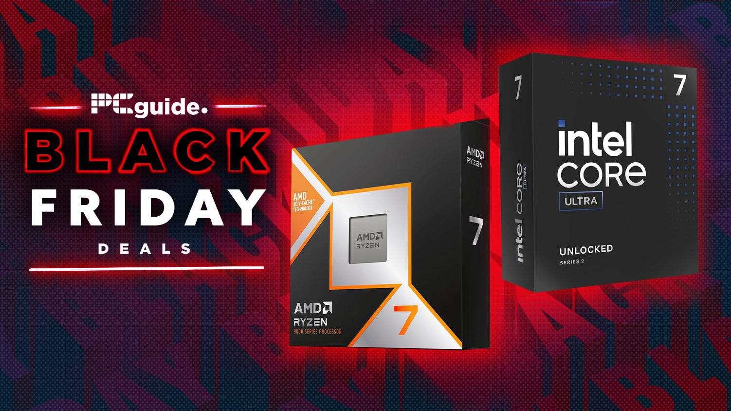 stock image of AMD & Intel cpu on Black Friday background