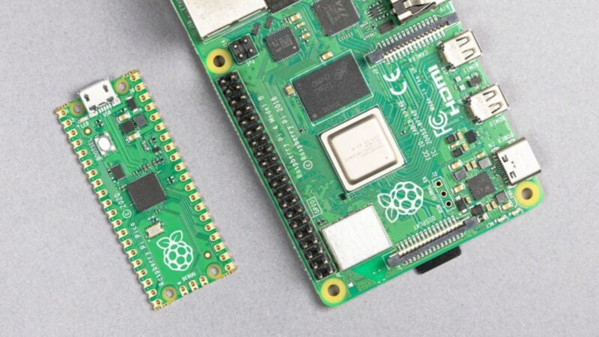Raspberry Pi hardware on plain background