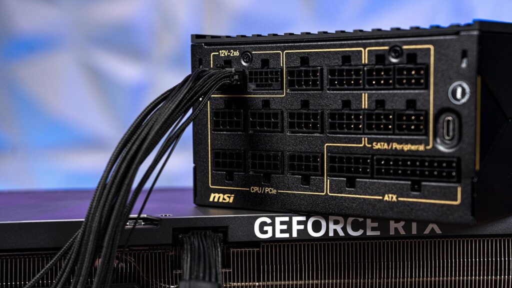 MSI power supply connected to GeForce RTX graphics card