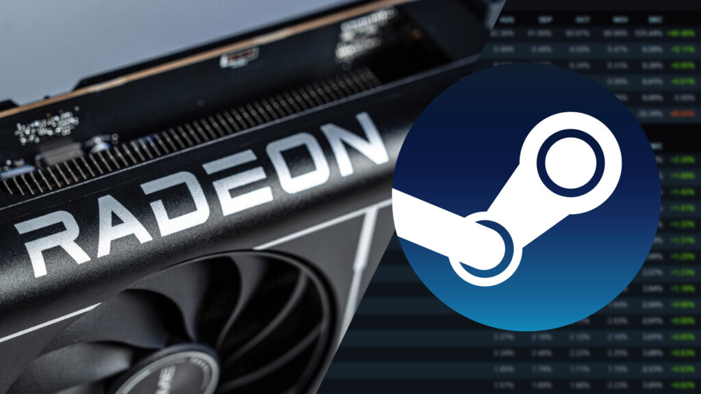 Radeon GPU with Steam logo and chart