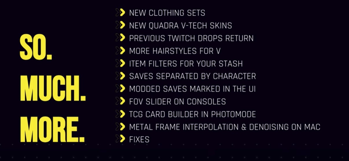 Cyberpunk 2077 Update 2.5 feature summary including console mods
